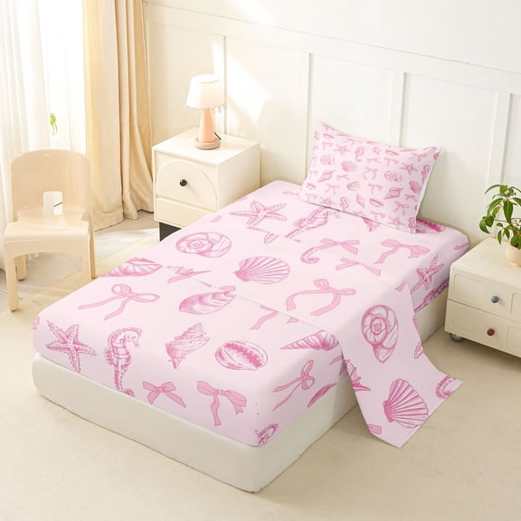 jejeloiu Pink Bowknot Bow Twin Sheet Sets,Cute Bowtie Ribbon Bedding For Girls Women 3-Piece