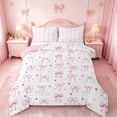 thumbnail image 1 of jejeloiu Pink Bowknot Bows Queen Comforter Set,Cute Loves Heart Bedding Comforter Set For Girls Kids Reversible 3-Piece, 1 of 7