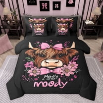 jejeloiu Pink Bowknot Daisy 7-Piece Twin Bedding Sets,Cute Highland Cow Bedding Comforter Set,Country Farm Animal Sheet Sets For Girls Kids,Luxury Bedroom Decor Reversible