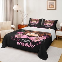 jejeloiu Pink Bowknot Daisy Twin Sheet Sets,Cute Highland Cow Twin Fitted Sheet,Country Farm Animal Flat Sheet For Girls Kids,Luxury Bedroom Decor,3pcs