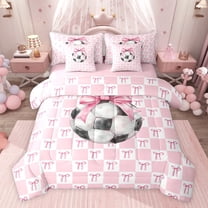 jejeloiu Pink Bows 7-Piece Twin Bedding Sets,Kids Football Game Bedding Comforter Set For Girls Boys Reversible