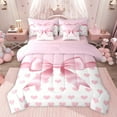 thumbnail image 1 of jejeloiu Pink Cartoon Loves 7-Piece Bedding Comforter Set,Kawaii Bow Bowknot King Bedding Sets For Girls Reversible, 1 of 8