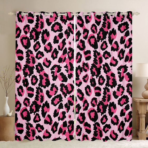 jejeloiu Pink Cheetan Pattern Blackout Curtains Set of 2 (52x84 Each),Safari Leopard Print Window Curtains,Modern Aesthetic Desgin Curtains and Drapes For Girls Kids,Breathable Home Decor