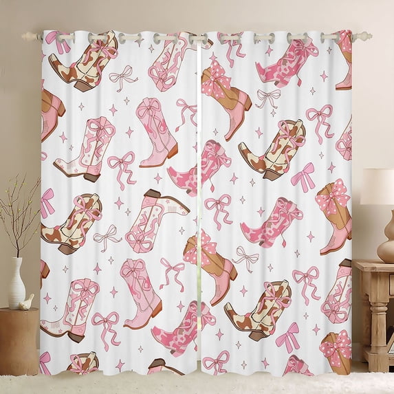 jejeloiu Pink Cowgirl Boot Bow Black Out Curtains Kids,Cute Western Print Curtains Pack of 2 (42x63 Each)