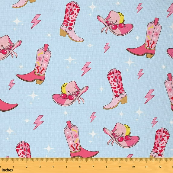 jejeloiu Pink Cowgirl Boots Fabric(1 Yard),Cherry Lightning Sewing Fabric For Boys Kids
