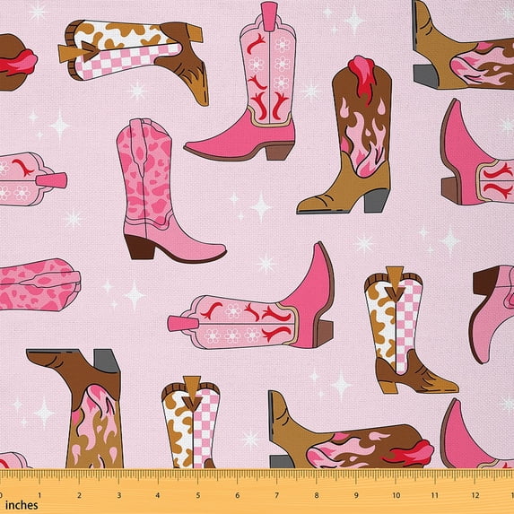 jejeloiu Pink Cowgirl Boots Fabric by the Yard 1 Yard,Rustic Framhouse Cabin Home Decor Fabric by the Yard,Pink Brown Boot Sewing Fabric For Boys Boys Kids,Breathable Home Decor