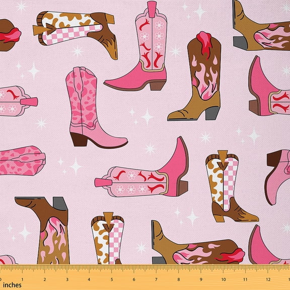 jejeloiu Pink Cowgirl Boots Fabric by the Yard 2 Yards,Rustic Framhouse Cabin Room Decor Fabric by the Yard,Pink Brown Boot Fabric for Sewing For Boys Boys Kids,Breathable Home Decor