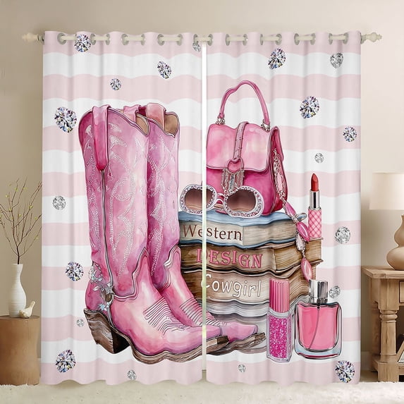 jejeloiu Pink Cowgirl Fashion Curtains Pack of 2 (42x84 Each) Kids,Retro Western Print Curtains Blackout