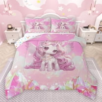 jejeloiu Pink Cute Unicorn Bedding Comforter Set,Magic Cartoon Animal Twin Comforter Sets,Kawaii Unicorn Bedding Set For Girl Kids,Ultra Soft Home Decor Reversible,2pcs
