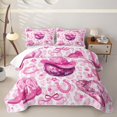 thumbnail image 1 of jejeloiu Pink Disco Cowgirl Twin Quilt Set Kids,Girly Western Pattern Twin Coverlet Set,2 Pieces, 1 of 7