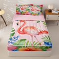 thumbnail image 1 of jejeloiu Pink Flamingo Flowers Zipper Twin Comforter Sets with Fitted Sheet and 2 Pillowcases Kids,Tropical Palm Leaf Zipper Bedding Set For Girls,Reversible,4-Piece, 1 of 7