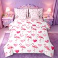 thumbnail image 1 of jejeloiu Pink Flamingo Heart 7 Pieces Bedding Comforter Set Kids,Tropical Animal Print Full Bedding Set For Girls,Reversible, 1 of 7