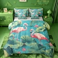thumbnail image 1 of jejeloiu Pink Flamingo Lotus 7-Piece Twin Bedding Sets Kids,Tropical Bird Leaf Pattern Bedding Comforter Set For Girl,Reversible, 1 of 7