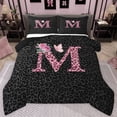 thumbnail image 1 of jejeloiu Pink Floral Blossom Queen Comforter Set,First Letter M Bedding Comforter Set For Leopard Print Lover Reversible 3pcs, 1 of 8