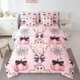 thumbnail image 1 of jejeloiu Pink Ghost Pumpkin Bedding Comforter Set 7 Pieces,Halloween Spider Webs Full Bedding Set,Cute Bow Tie Fitted Sheet Flat Sheet For Girls,Ultra Soft Home Decor Reversible, 1 of 8