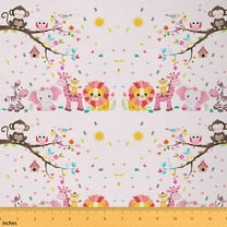jejeloiu Pink Giraffe Zebra Fabric by the Yard 1 Yard,Zoo Aniaml Lions Home Decor Fabric by the Yard,Colorful Flower Floral Sewing Fabric For Child,Microfiber Bedroom Decor