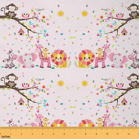 jejeloiu Pink Giraffe Zebra Fabric by the Yard 1 Yard,Zoo Aniaml Lions Home Decor Fabric by the Yard,Colorful Flower Floral Sewing Fabric For Child,Microfiber Bedroom Decor