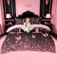 thumbnail image 1 of jejeloiu Pink Glitter Butterfly Print Queen Duvet Cover Set For Girls,Sparkle Print Star Initial M Bedding,Pink Reversible,3pcs(No Comforter), 1 of 6