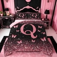 thumbnail image 1 of jejeloiu Pink Glitter Print Butterflies Full Size Comforter Sets For Girls,Modern Monogrammed Q Art Bedding Sets For Kids,Pink Reversible,3-Piece, 1 of 7