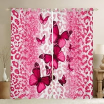 jejeloiu Pink Kawaii Butterflies Blackout Curtains,Leopard Pattern Curtains Pack of 2 (38x45 Each),Cheetah Print Window Curtains For Girls Kids,Breathable Home Decor