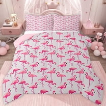jejeloiu Pink Kawaii Flamingo Twin Comforter Sets,Tropical Wild Animal Bedding Set For Girls Kids Reversible 2pcs