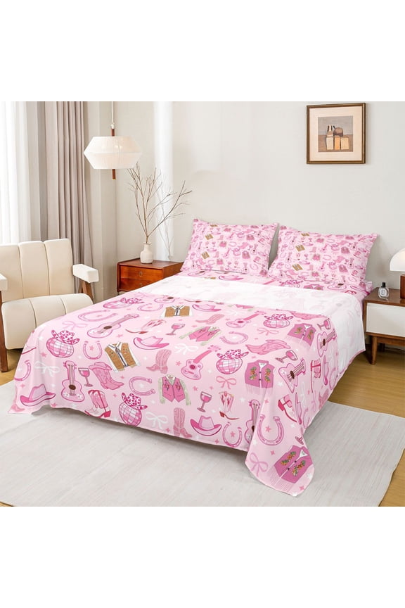 Guitar Disco Pink Twin 3-Piece Reversible Women Western Cowgirl Music Sheet Set