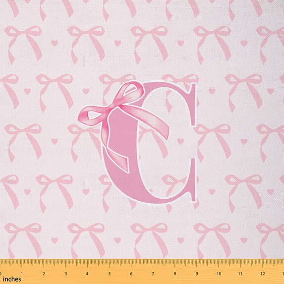 jejeloiu Pink Personalized Gifts Fabric by the Yard 1 Yard,Latter C Home Decor Fabric by the Yard,Pink Cartoon Bow Sewing Fabric For Princess,Lightweight Room Decoration