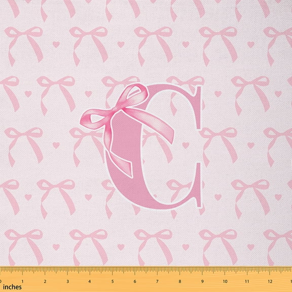 jejeloiu Pink Personalized Gifts Fabric by the Yard 1 Yard,Latter C Home Decor Fabric by the Yard,Pink Cartoon Bow Sewing Fabric For Princess,Lightweight Room Decoration