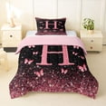 thumbnail image 1 of jejeloiu Pink Personalized Monogram H Twin Comforter Sets For Girls,Chic Glitter Print Initial Design Bedding Set For Kids,Pink Reversible,2pcs, 1 of 7