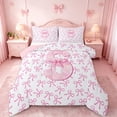 thumbnail image 1 of jejeloiu Pink Ribbon Bowknot Queen Comforter Set,Letter S Print Bedding Comforter Set For Girls Women Reversible 3pcs, 1 of 8