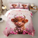 jejeloiu Pink Rose Highland Cattle Quilt King Kids,Girly Pink Loves ...
