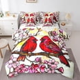 thumbnail image 1 of jejeloiu Pink Sakura 7 Pieces Bedding Comforter Set,Christmas Cardinal Bird Full Bedding Set,Red Birds Fitted Sheet Flat Sheet For Girls,Super Cozy Room Decor Reversible, 1 of 8