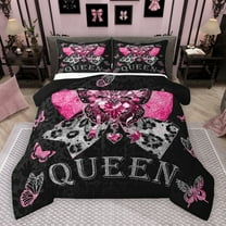 jejeloiu Pink Sequin Print Bedding Comforter Set,3D Diamond Butterflies Twin Comforter Sets,Leopard Print Bowtie Bedding Set For Girls,Ultra Soft Home Decor Reversible,2 Pieces