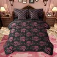 thumbnail image 1 of jejeloiu Pink Skull Skeleton 7 Pieces Bedding Comforter Set,Vintage Victorian Romantic Full Bedding Set For Men Women Reversible, 1 of 8
