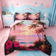 thumbnail image 1 of jejeloiu Pink Sunset Beach Full Size Comforter Sets For Girls,Hawaii Coconut Flower Pattern Bedding Comforter Set,Multicolor,Pink Reversible,3 Pieces,1 Comforter and 2 Pillowcases, 1 of 7