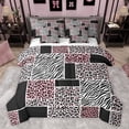 thumbnail image 1 of jejeloiu Pink White Black 7pcs Bedding Comforter Set,Leopard Cheetah Pattern Queen Bedding Sets,Wild Zebra Print Queen Sheet Sets For Teens,Breathable Home Decor Reversible, 1 of 8