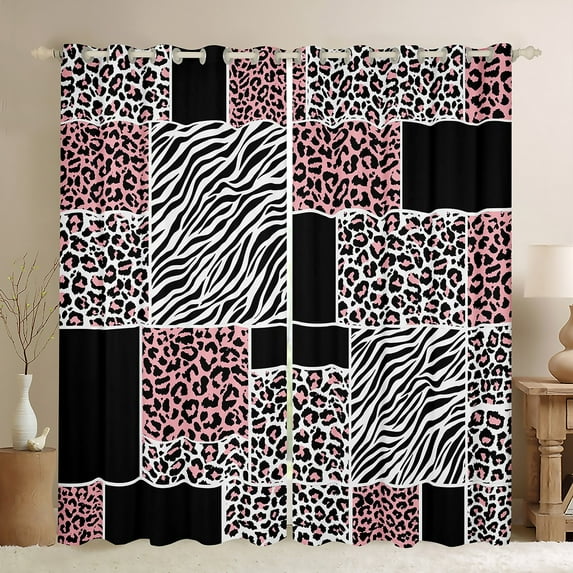 jejeloiu Pink White Black Curtains Pack of 2 (42x84 Each),Leopard Cheetah Pattern Curtains Blackout,Wild Zebra Print Bedroom Curtains For Teens,Breathable Home Decor