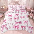 thumbnail image 1 of jejeloiu Pink White Full Size Comforter Sets,Cartoon Bowknot Bowtie Bedding Sets For Girl Reversible 3 Pieces, 1 of 8