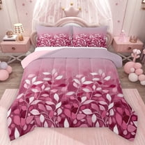 jejeloiu Pink White Leaves Bedding Comforter Set,Natural Botanical Twin Comforter Sets,Modern Art Bedding Set For Gitls Teens,Ultra Soft Home Decor Reversible,2-Piece