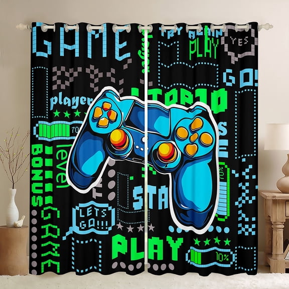 jejeloiu Pixel Miners Grid Black Out Curtains,Boys Gamepad Console Curtains Pack of 2 (42x63 Each),Teens Video Game Bedroom Curtains For Kids,Microfiber Bedroom Decor