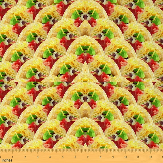 jejeloiu Pizza Fabric by the Yard 3 Yards,Realistic Funny Food Sewing Fabric,Yellow Green Red Fabric for Sewing For Girls Boys,Super Cozy Room Decor