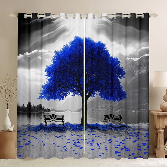 jejeloiu Plant Tree Blackout Curtains Set of 2 (52x84 Each),Natural Artwork Theme Window Curtains,Blue Gray Curtains and Drapes For Men Women,Lightweight Room Decor