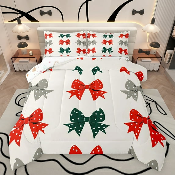 jejeloiu Polka Dot Bowknot Queen Comforter Set,Cute Cartoon Bow Bedding Sets,Colorful Bowtie Pattern Bedding Comforter Set For Girl,Super Cozy Room Decor Reversible,3 Pieces