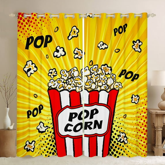 jejeloiu Popcorn Black Out Curtains,Movie Time Curtains Pack of 2 (42x63 Each),Orange Red Bedroom Curtains For Boys Girls,Luxury Bedroom Decor