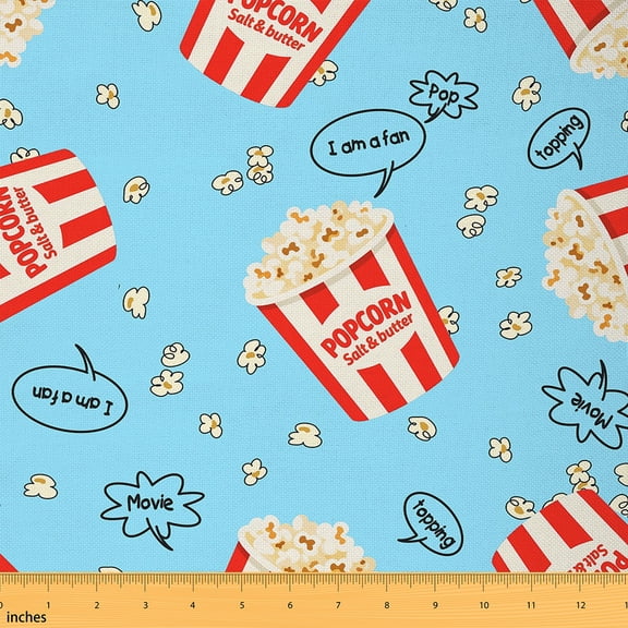 jejeloiu Popcorn Fabric by the Yard 1 Yard,Retro Movie Home Decor Fabric by the Yard,Blue Red White Sewing Fabric For Boys Girls,Ultra Soft Home Decor
