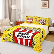 jejeloiu Popcorn Twin Sheet Sets,Movie Time Twin Fitted Sheet,Orange Red Flat Sheet For Boys Girls,Luxury Bedroom Decor,3pcs