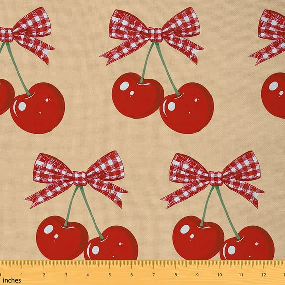 jejeloiu Princess Bow Tie Fabric by the Yard 5 Yards,Red Cherry Fabric for Sewing,Girls Bowtie Home Decor Fabric by the Yard For Child,Breathable Home Decor