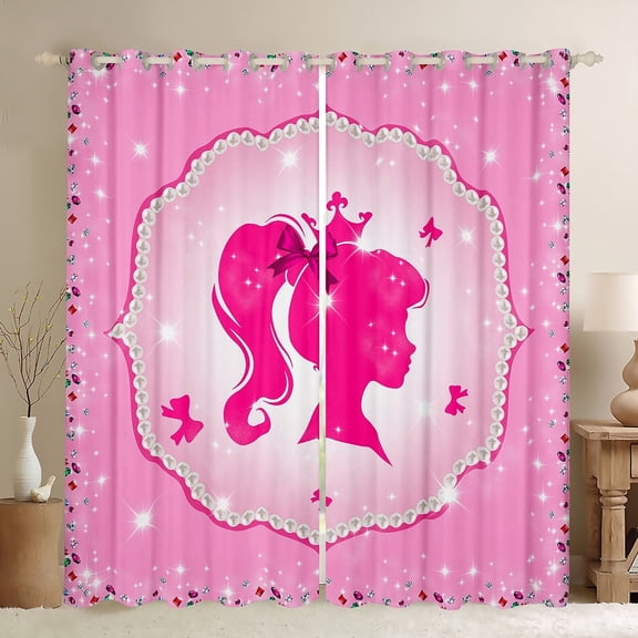 jejeloiu Princess Silhouette Black Out Curtains,Cute Bow Knot Curtains Pack of 2 (42x63 Each),Colorful Diamond Bedroom Curtains For Princess,Ultra Soft Bedroom Decor