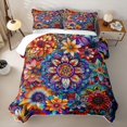 thumbnail image 1 of jejeloiu Psychedelic Floral Quilt Full For Men Women,Mandala Print Full Bedspread Sets,Rainbow Multi,3pcs, 1 of 7