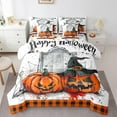 thumbnail image 1 of jejeloiu Pumpkin Spider Webs Bedding Comforter Set 7-Piece,Happy Halloween King Bedding Sets,Orange Splatter Ink Bed Sheets For Teens Girl,Super Cozy Room Decor Reversible, 1 of 8